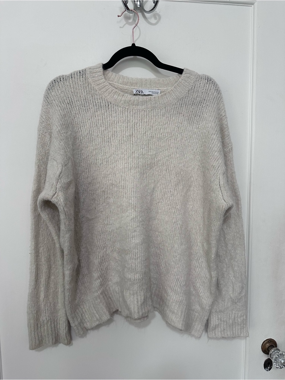 Zara ivory pullover crewneck chenille soft sweater -L